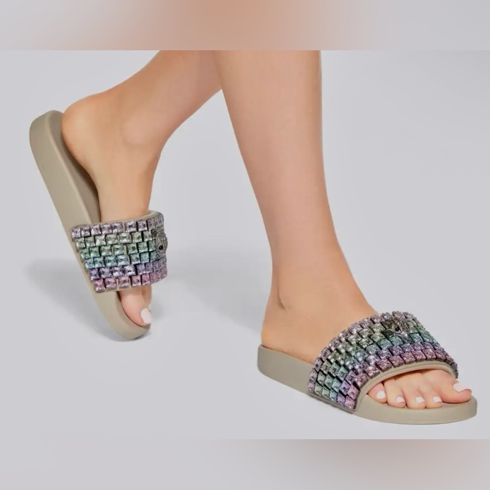 Kurt Geiger NIB Slide Sandals Meena Lg Pastel Crystals EagleHead w/Crystals Sz 7 - Picture 12 of 13